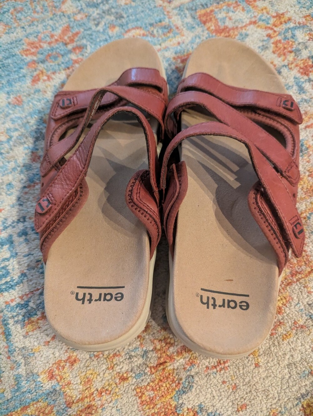 Earth Mira Loures Women’s 8.5M Bordeaux Red Leather Slip On 3 Strap Sandals - Picture 5 of 7